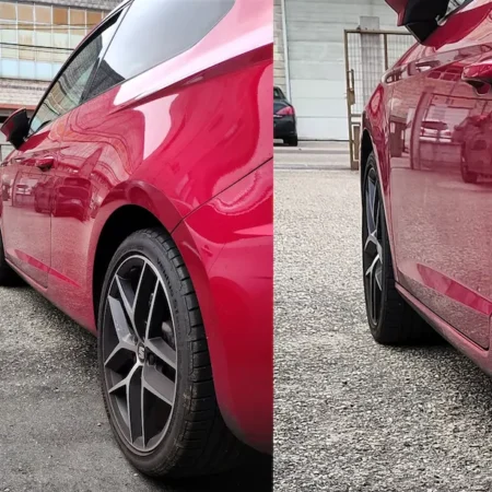 Foto en diagonal del eje delantero del neumático