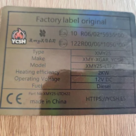 Fotografía de la pegatina de homologación