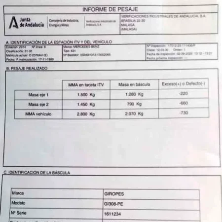 Fotografia del pesaje del vehículo