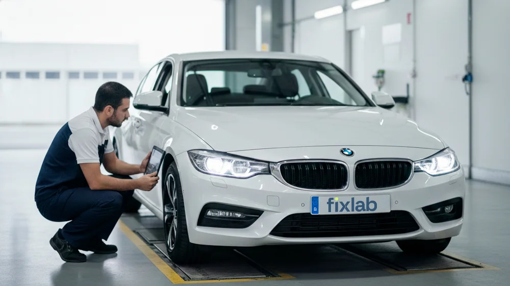 técnico inspeccionando faros en ITV