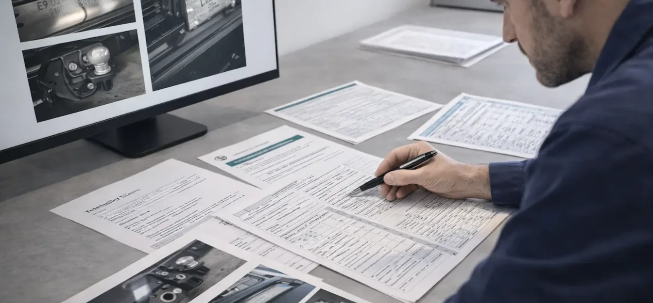 Técnico revisando documentación y fotografías